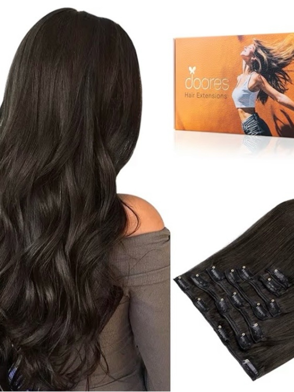 DOORES 9A Double Weft Hair Extensions Human Hair 22 Inch 120g 7pcs Dark Brown #2